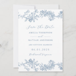 Elegante Blauwe  Bloemen Huwelijk Save The Date
