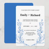 Elegante Blauwe Bloemen Huwelijksuitnodiging | Mod Kaart (Voorkant / Achterkant)