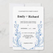 Elegante Blauwe Bloemen Huwelijksuitnodiging | Mod Kaart (Voorkant)