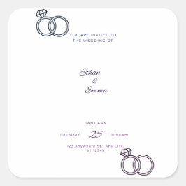 Elegante Blauwe Bloemen Huwelijksuitnodiging Stick Vierkante Sticker
