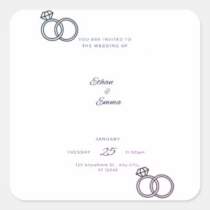 Elegante Blauwe Bloemen Huwelijksuitnodiging Stick Vierkante Sticker