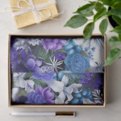 Elegante  Blauwe Bloemen Kerstdecoupage Tissuepapier (Geschenk)