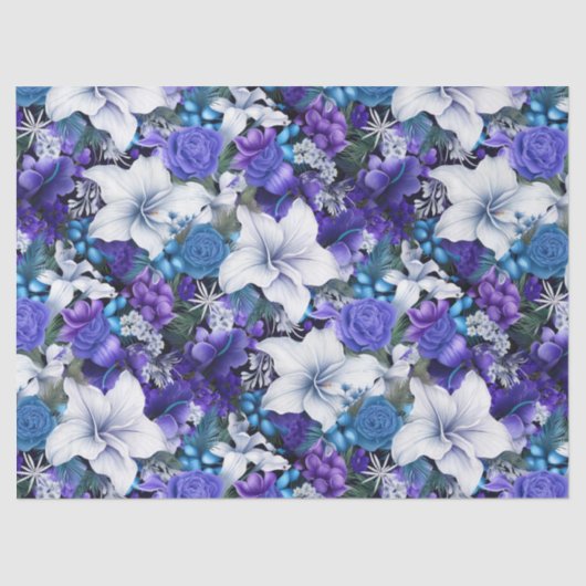 Elegante  Blauwe Bloemen Kerstdecoupage Tissuepapier (Voorkant)