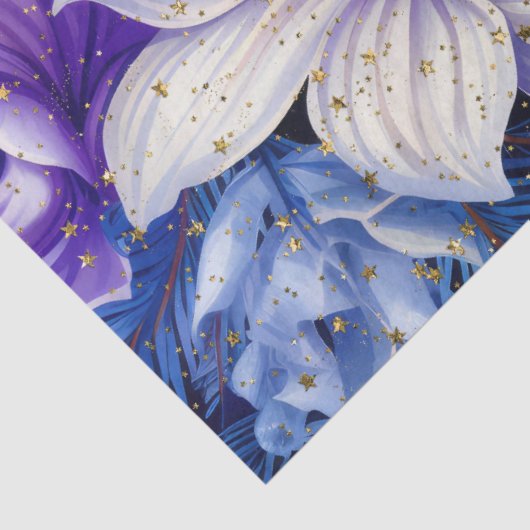 Elegante Blauwe Bloemen Kerstdecoupage Tissuepapier (Detail)