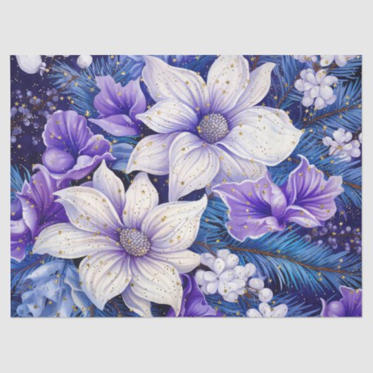 Elegante  Blauwe Bloemen Kerstdecoupage Tissuepapier (Voorkant)