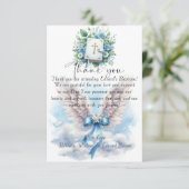 Elegante Blauwe Bloemen Kruis doop Bedankkaart (Staand voorkant)
