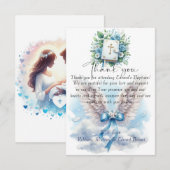 Elegante Blauwe Bloemen Kruis doop Bedankkaart (Voorkant / Achterkant)