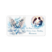 Elegante Blauwe Bloemen Kruis doop Etiket (Voorkant)