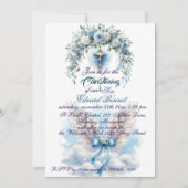 Elegante Blauwe Bloemen Kruis doop Kaart (Voorkant)