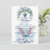 Elegante Blauwe Bloemen Kruis doop Kaart (Staand voorkant)