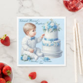 Elegante Blauwe Bloemen Kruis doop Servet (Insitu)