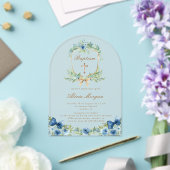 Elegante Blauwe Bloemen Kruis Doop Uitnodiging (Insitu (Huwelijk))