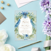 Elegante Blauwe Bloemen Kruis Doop Uitnodiging (Insitu (Huwelijk))