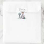 Elegante Blauwe Bloemen Kruis doop Vierkante Sticker (Tas)