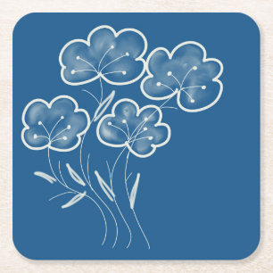 Elegante blauwe bloemen kunst kartonnen onderzetters