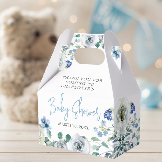 Elegante Blauwe Bloemen Lente Baby Boy Douche Bedankdoosjes