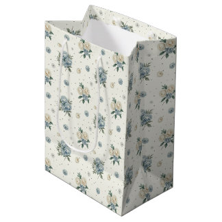 Elegante Blauwe Bloemen Medium Cadeauzakje