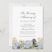 Elegante Blauwe Bloemen Memorial Service Kaart (Voorkant)