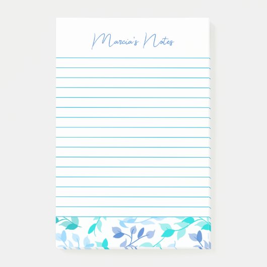 Elegante Blauwe Bloemen Modern Persoonlijk Post-it® Notes (Voorkant)