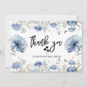 Elegante Blauwe Bloemen Moderne bruiloft Bedankkaart (Voorkant)