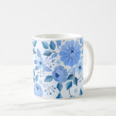 Elegante Blauwe Bloemen Mok (Voorkant rechts)