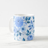 Elegante Blauwe Bloemen Mok (Voorkant links)