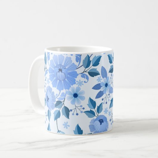 Elegante Blauwe Bloemen Mok (Voorkant links)