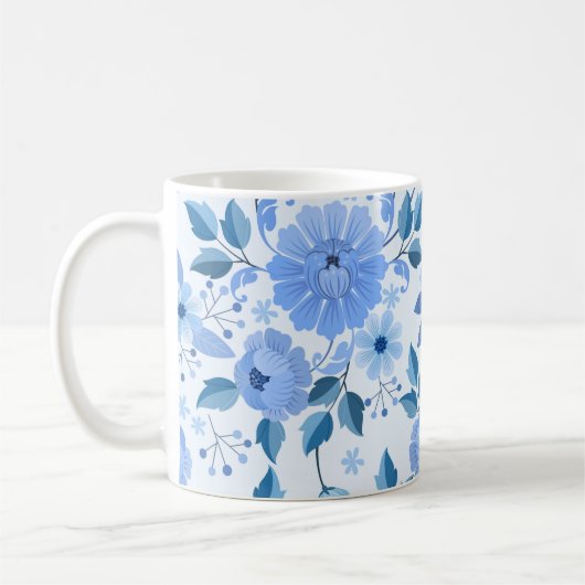 Elegante Blauwe Bloemen Mok (Links)