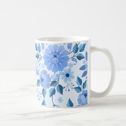 Elegante Blauwe Bloemen Mok (Rechts)