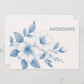 Elegante blauwe bloemen op zachte achtergrond bedankkaart (Voorkant / Achterkant)