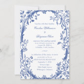 Elegante Blauwe Bloemen Open Huis Trouwreceptie Kaart (Voorkant)