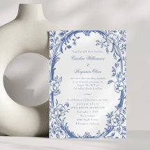 Elegante Blauwe Bloemen Open Huis Trouwreceptie