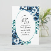 Elegante Blauwe Bloemen Ovaal Save the Date Kaart (Staand voorkant)
