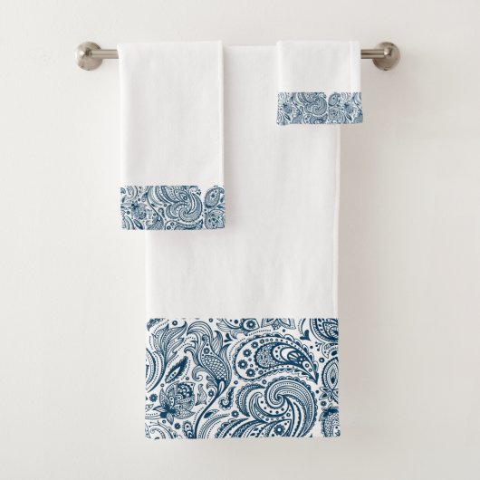 Elegante Blauwe Bloemen Paisley Vogelbadhanddoek S Bad Handdoek (Insitu)