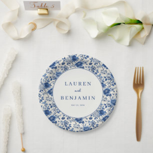 Elegante Blauwe Bloemen Papieren Bordje