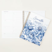 Elegante Blauwe Bloemen Patroon Script Maid of Hon Planner (Display)