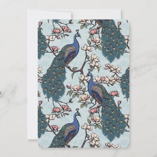 Elegante Blauwe Bloemen Pauw bruiloft Save The Date (Achterkant)