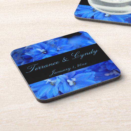 Elegante blauwe bloemen Persoonlijke set kurken on Bier Onderzetter (Linkerzijde)