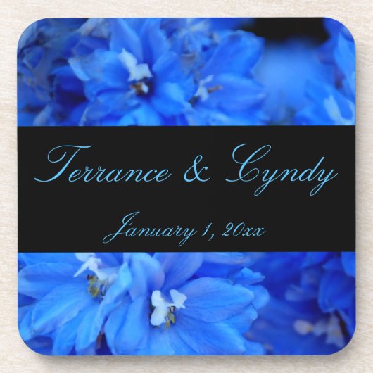 Elegante blauwe bloemen Persoonlijke set kurken on Bier Onderzetter (Voorkant)