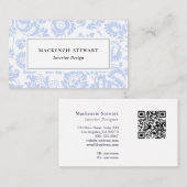 Elegante blauwe bloemen professional visitekaartje (Voorkant / Achterkant)