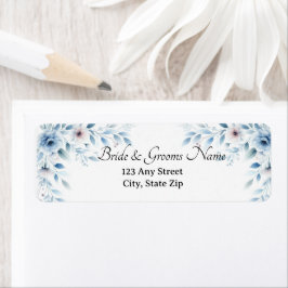 Elegante blauwe bloemen retouradreslabels etiket