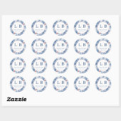 Elegante Blauwe Bloemen Ronde Sticker (Vel)