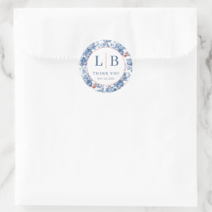 Elegante Blauwe Bloemen Ronde Sticker