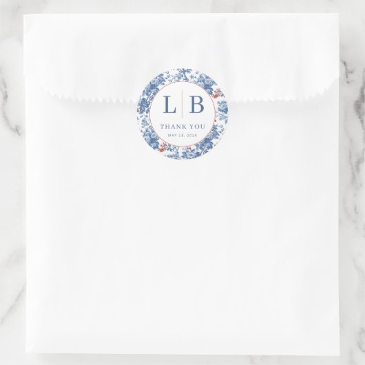 Elegante Blauwe Bloemen Ronde Sticker (Tas)
