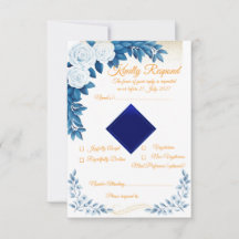 Elegante Blauwe Bloemen RSVP Kaart