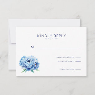 Elegante Blauwe Bloemen RSVP Kaartje