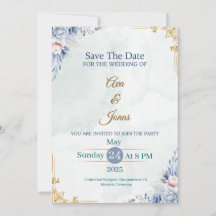 Elegante Blauwe Bloemen Save the Date Kaart
