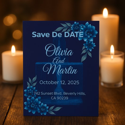 Elegante Blauwe Bloemen Save the Date Kaart