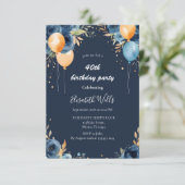 Elegante Blauwe Bloemen Sinaasappel Ballons Verjaa Kaart (Staand voorkant)