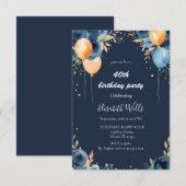 Elegante Blauwe Bloemen Sinaasappel Ballons Verjaa Kaart (Voorkant / Achterkant)